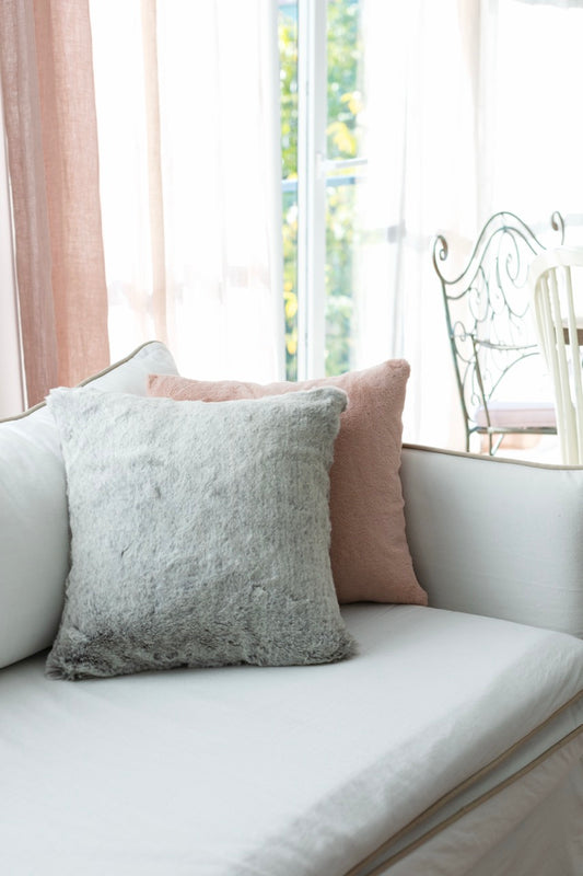 Decorative Faux fur pillow cover in grey, 45 x 45cm sofa pillow