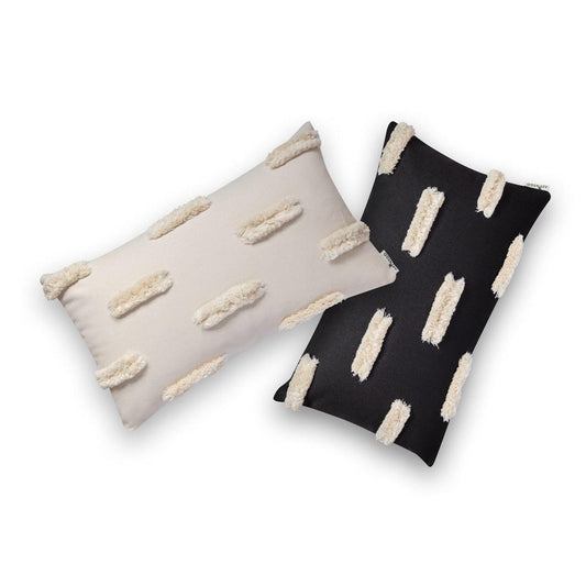 Pair of black and ecru Bohemian rectangular decorative pillow covers with textured design