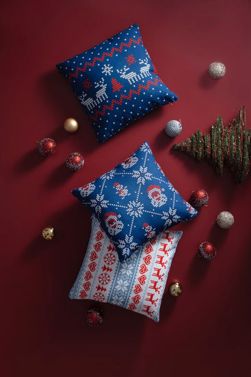 Blue colored Pixel style Christmas Pillow Cover 