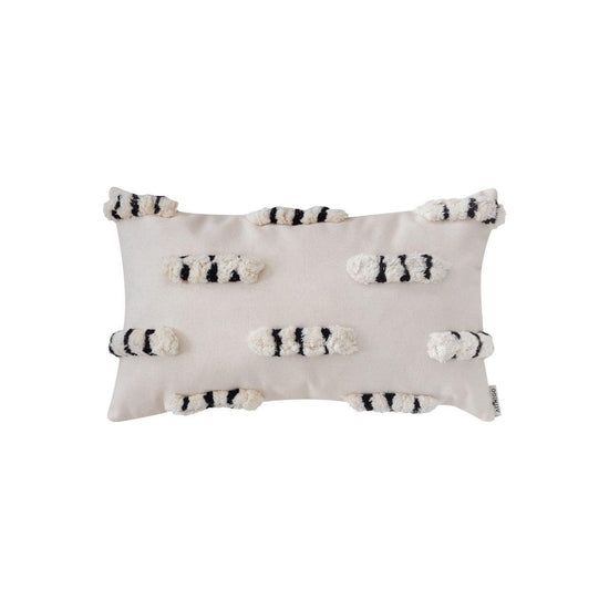 Ecru rectangle decorative bohemian style pillow cover with embroidered cotton fringes 