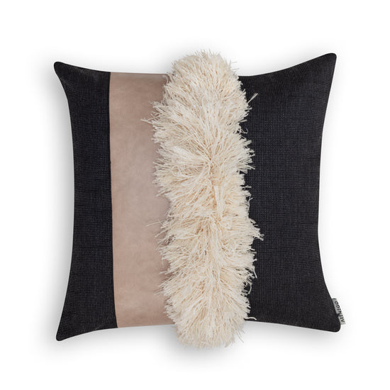 Black Square Boho cushion cover with short fringes