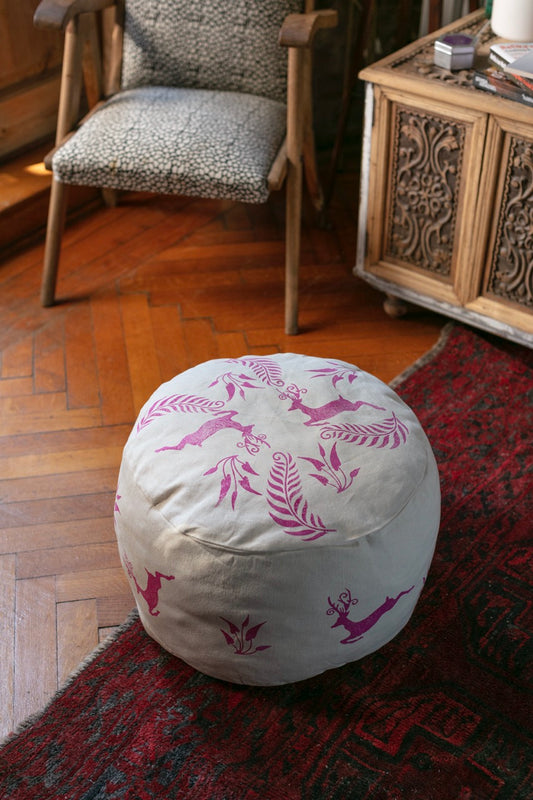 Antonie Pouf with Block Print Motive