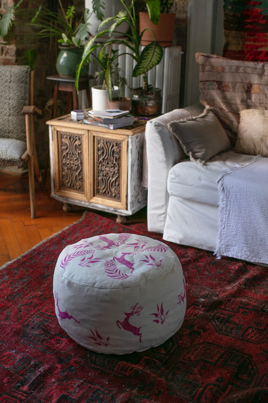 Antonie Pouf with Block Print Motive