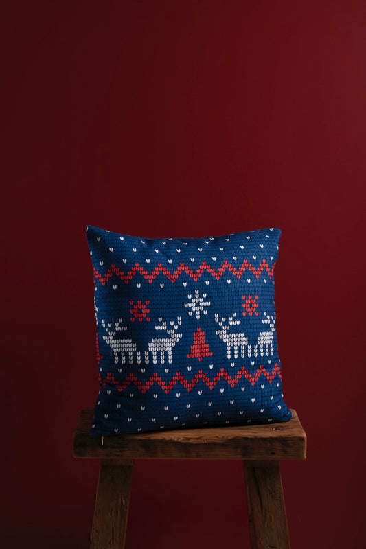 Christmas Pixel style handmade pillow cover inn blue 