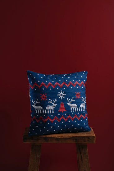 Christmas Pixel style handmade pillow cover inn blue 
