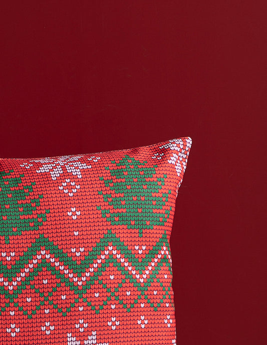 close up of christmas pillow cover 43x43cm with pine tree and snowflakes decor