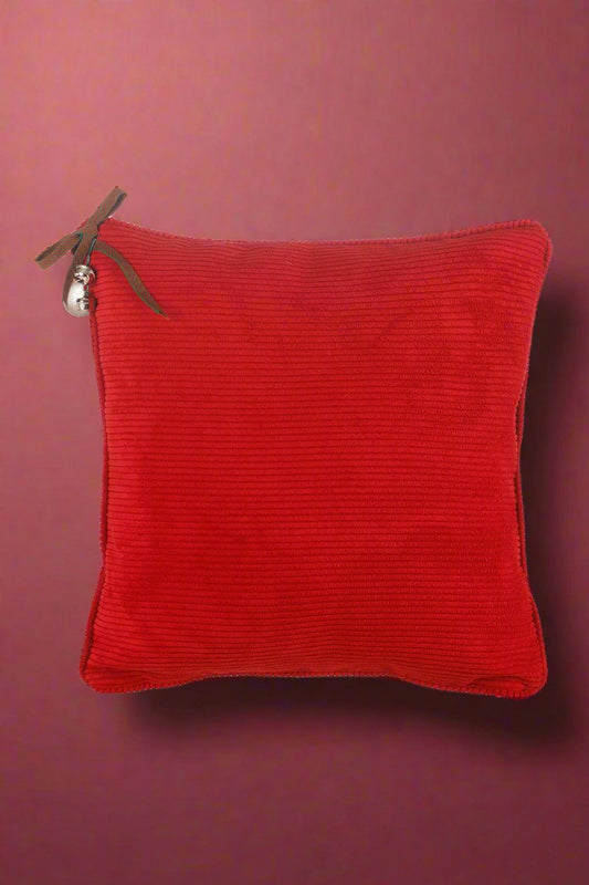 red christmas pillow cover with jingle bell