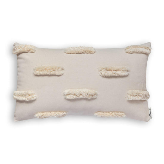 White and ecru Bohemian style decorative pillow cover with cotton stitching