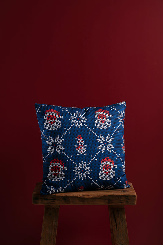 Blue Reindeer and Santa Christmas Pillow Cover