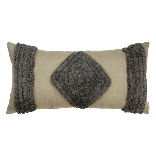 front view of green Bohemian Darel rectangle cushion cover with textured cotton fringe design