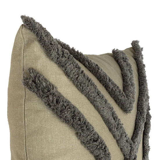 Close-up of green Bohemian Darel square cushion cover with textured cotton fringe design