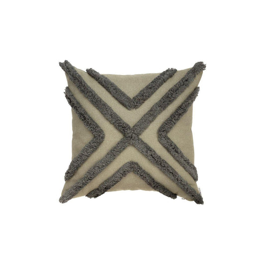 Front view of green Bohemian darel square cushion cover with textured cotton stitching